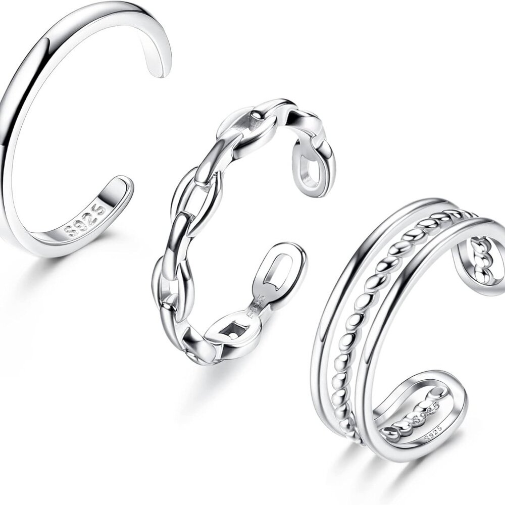 3pcs S925 Sterling Silver Toe Rings For Women Open Toe Rings ComfortFit Adjusta